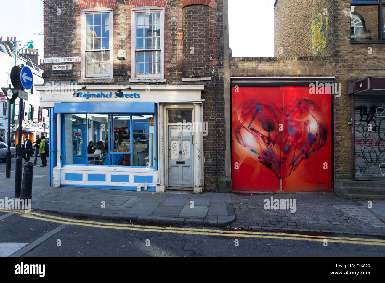 Heart shaped street art by SHOK 1, Fournier Street, Tower Hamlets, London, UK Stock Photo