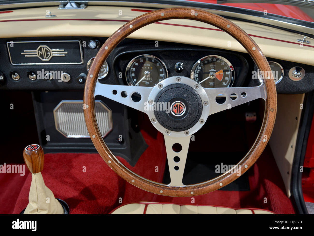 Red chrome bumper MGB convertible classic British sports car Stock ...