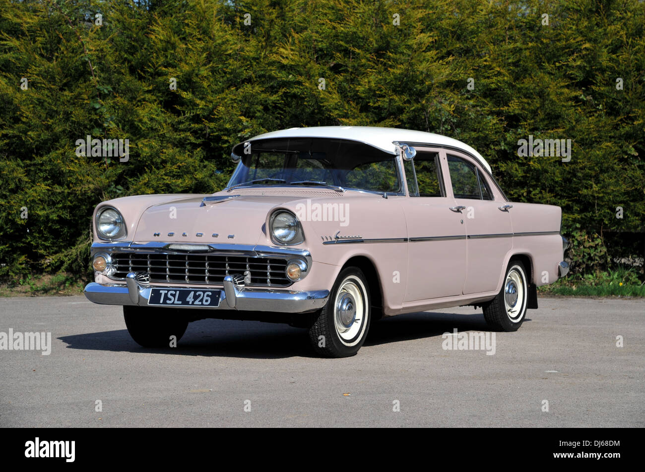 Pink 1962 Holden EK classic Australian car with leopard skin print seats Stock Photo