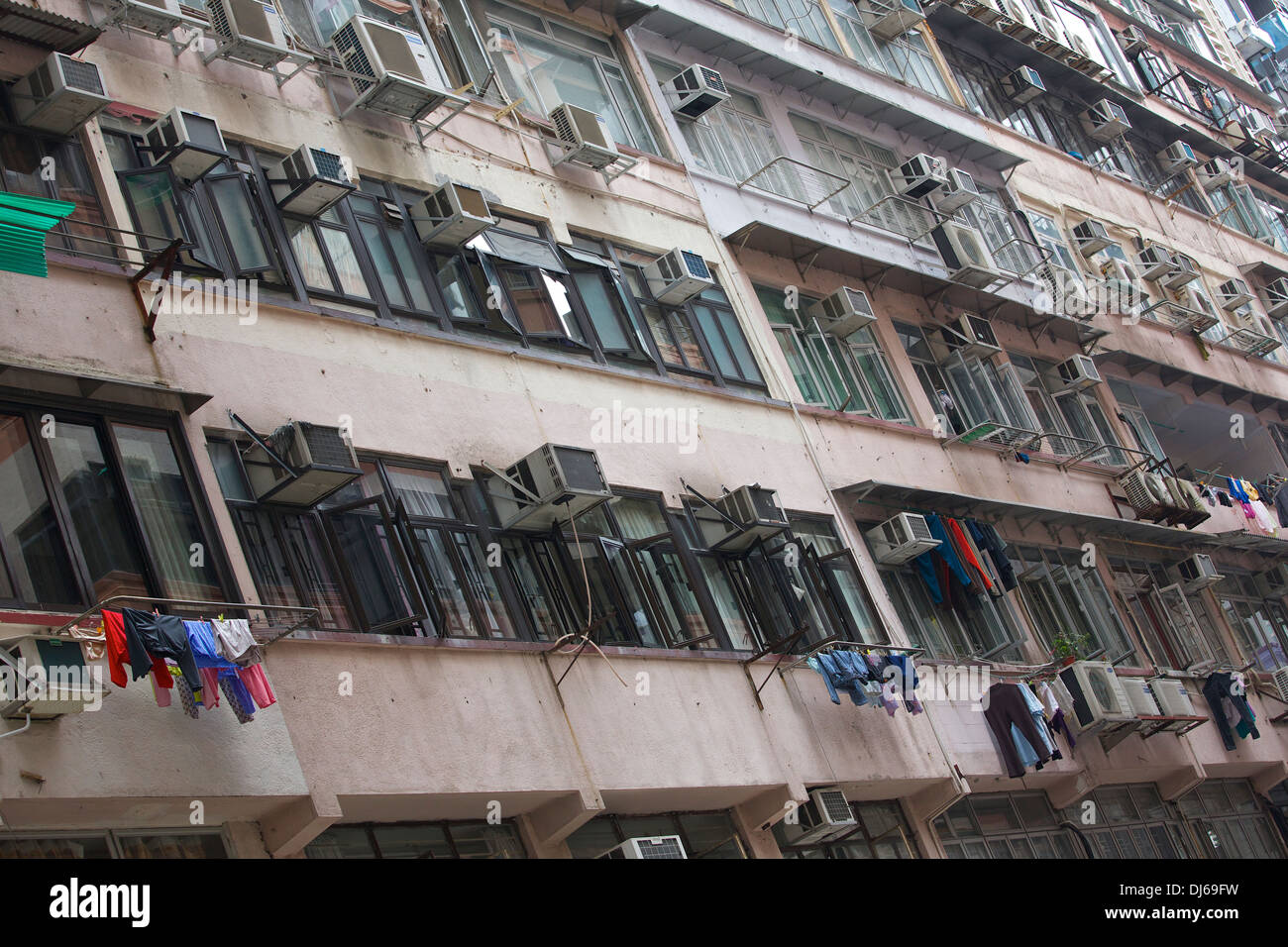 Gloomy Apartment Buildings On Haven Street, Hong Kong. Stock Photo