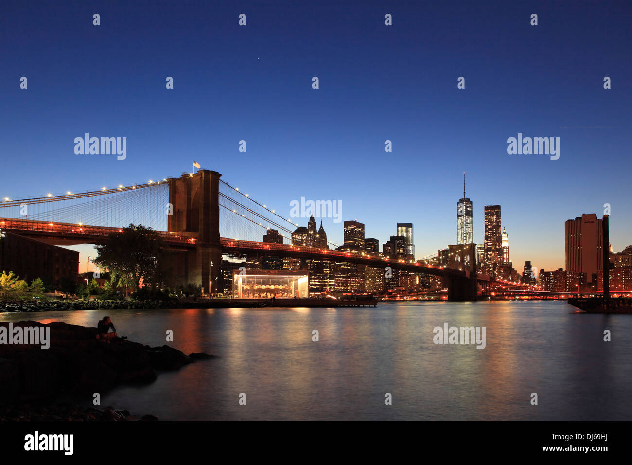 Brooklyn bridge and NYC skyline, New York City, USA Stock Photo