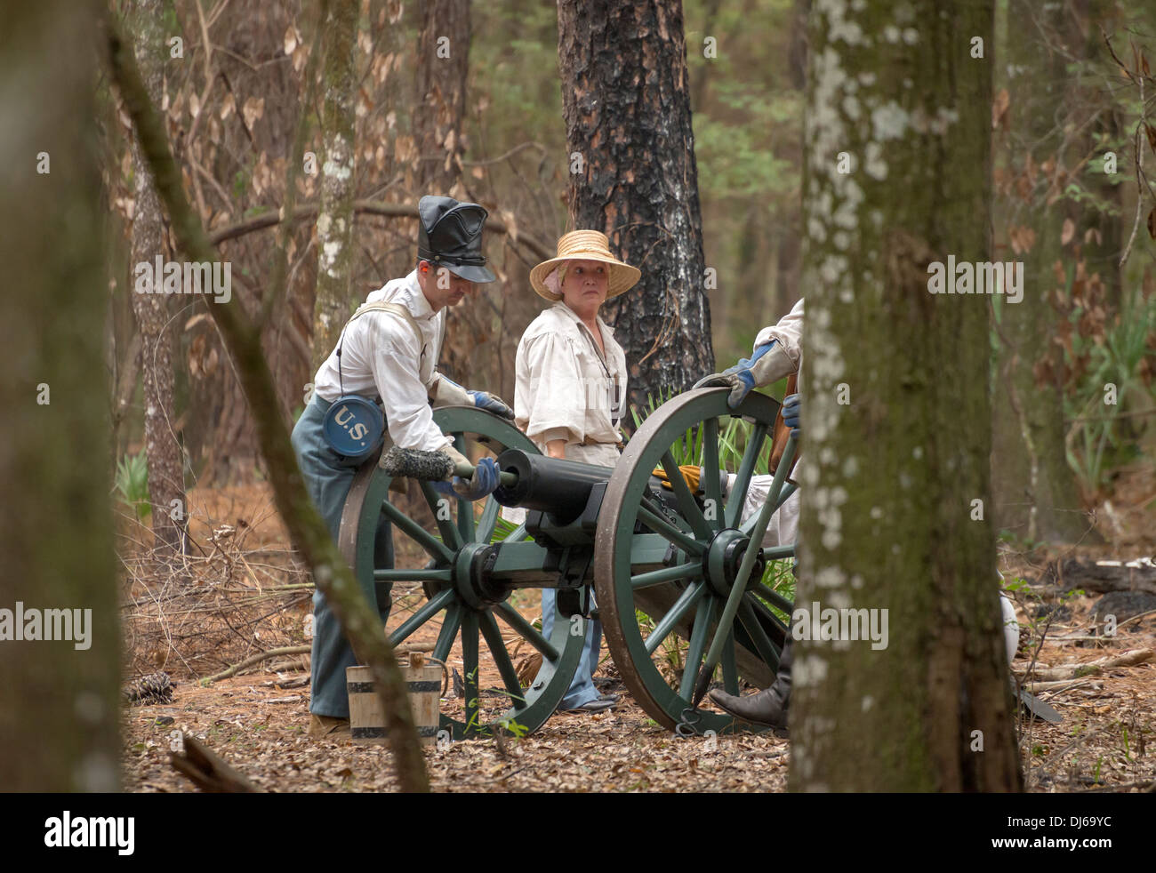 US soldiers recreating the 2nd Seminole War during Native American Festival at Oleno State Park in North Florida. Stock Photo