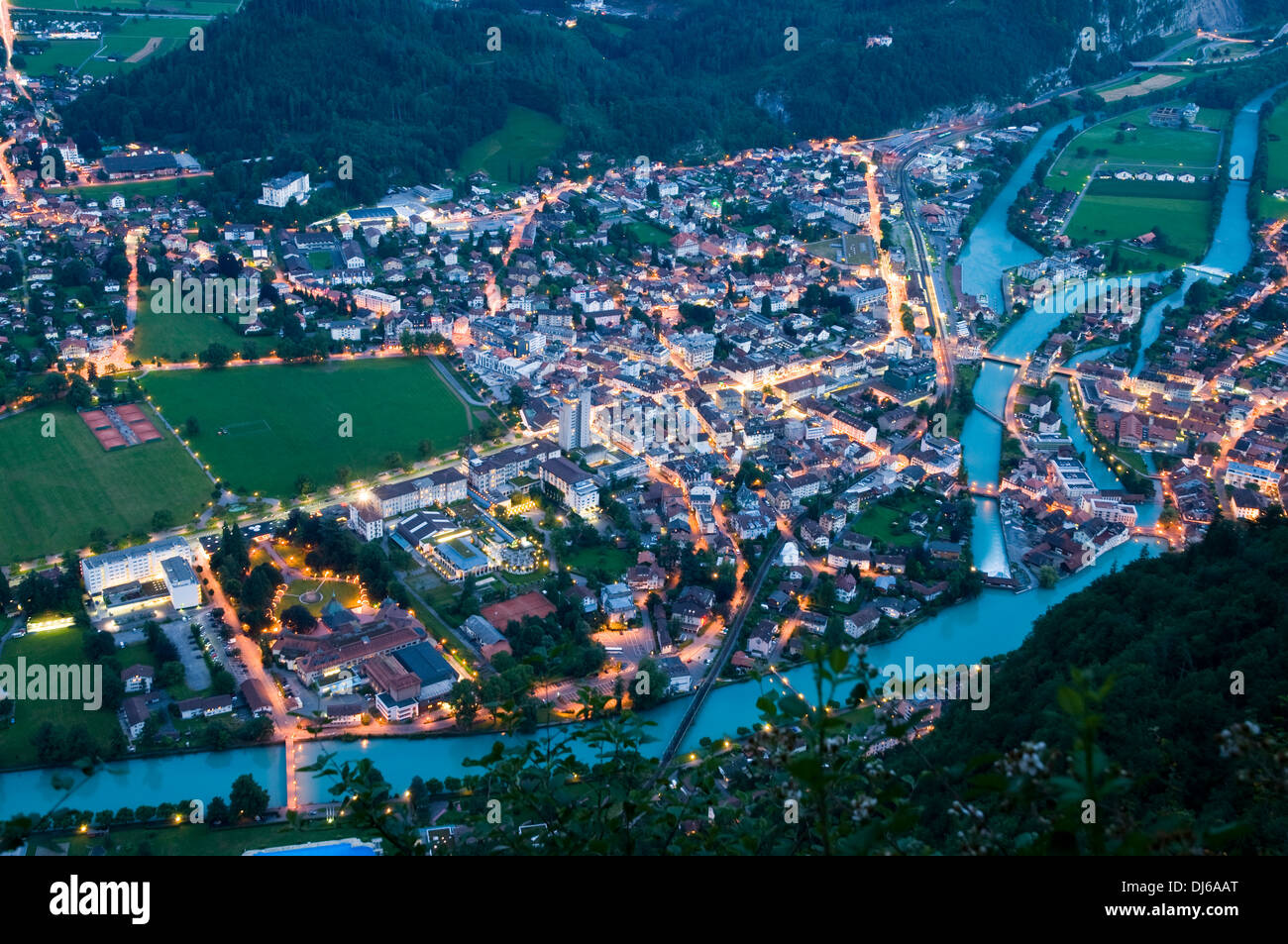 Europe. Switzerland, Canton Bern. Bernese Oberland, Interlaken. Aare, connection between the lakes Brienzersee and Thunersee. Stock Photo