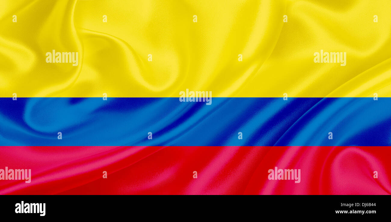 Flag of Colombia waving in the wind Stock Photo