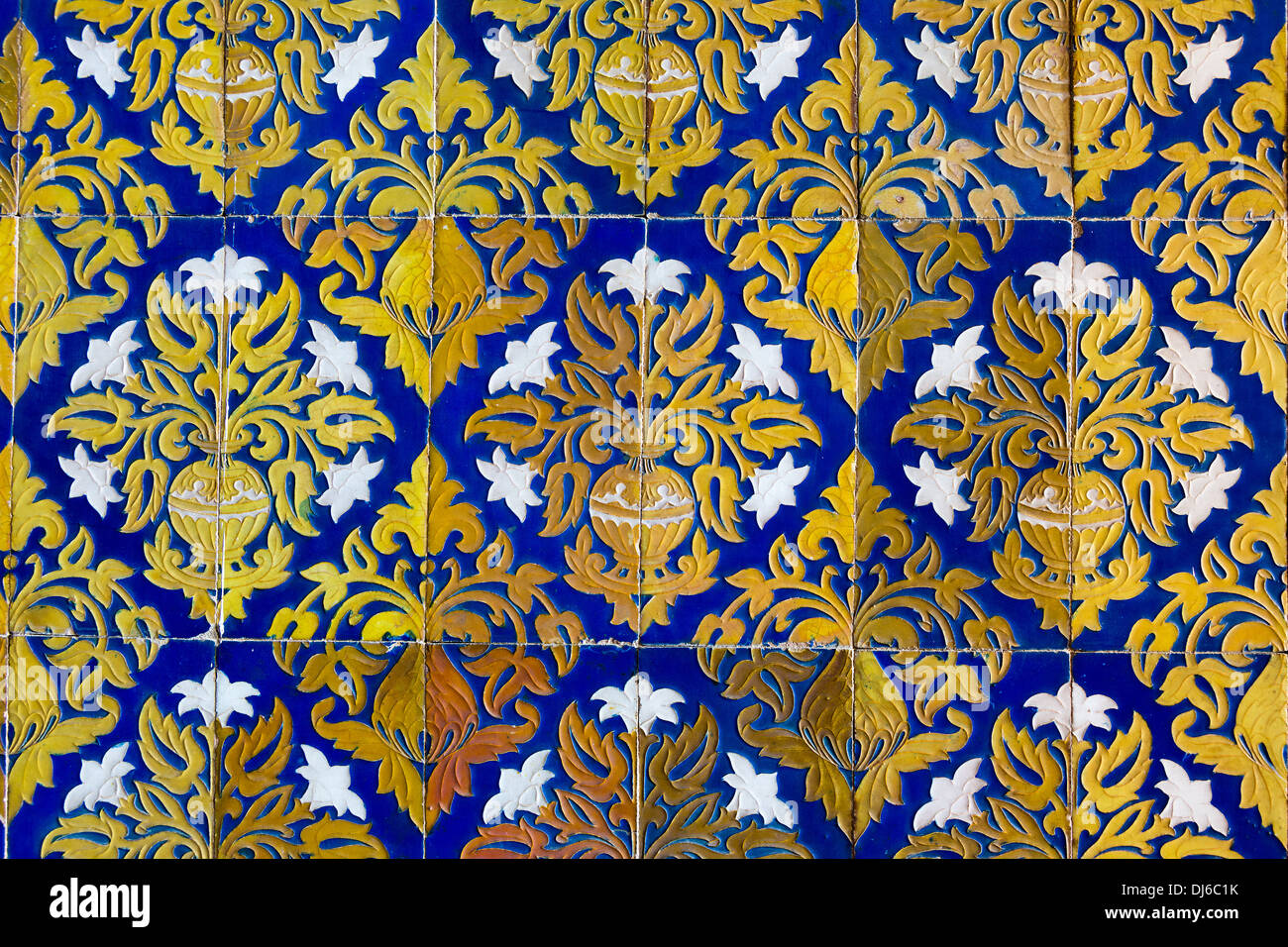 Detail of tiles in the Alcazar royal palace gardens in Seville Spain Stock Photo