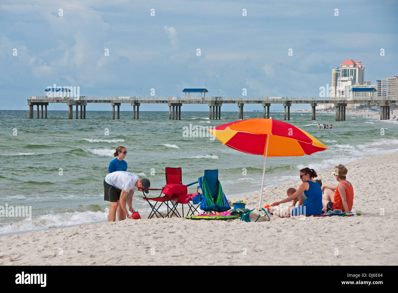Alabama Gulf Coast's Orange Beach white sand and fishing pier. Stock Photo