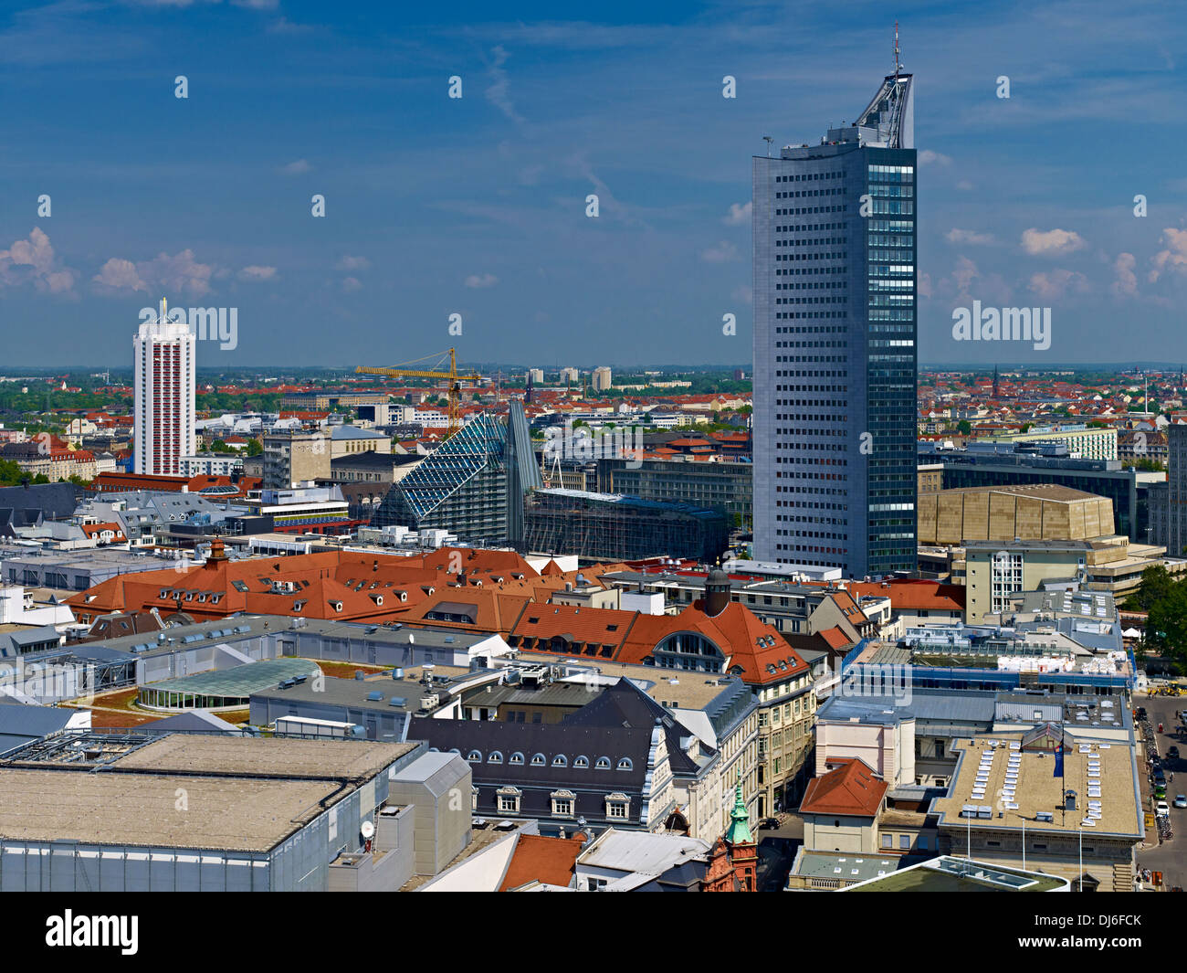 Downtown with skyscrapers Wintergarten and Cityhochhaus, Leipzig, Saxony, Germany Stock Photo