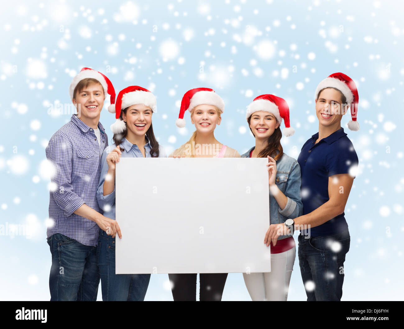 group of smiling students with white blank board Stock Photo - Alamy