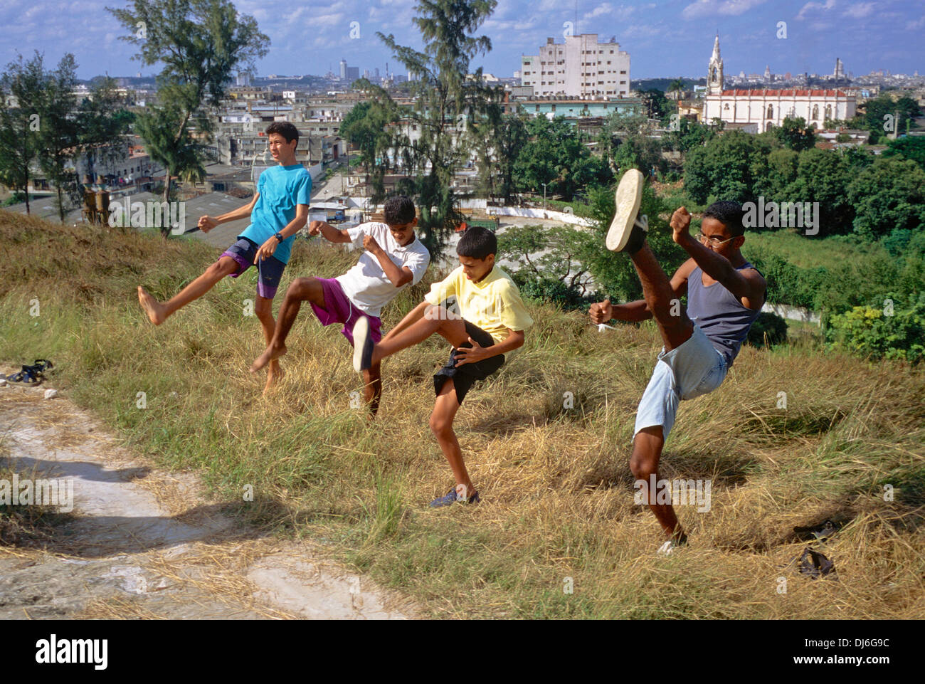 Boys practicing martial arts, Havana, Cuba Stock Photo