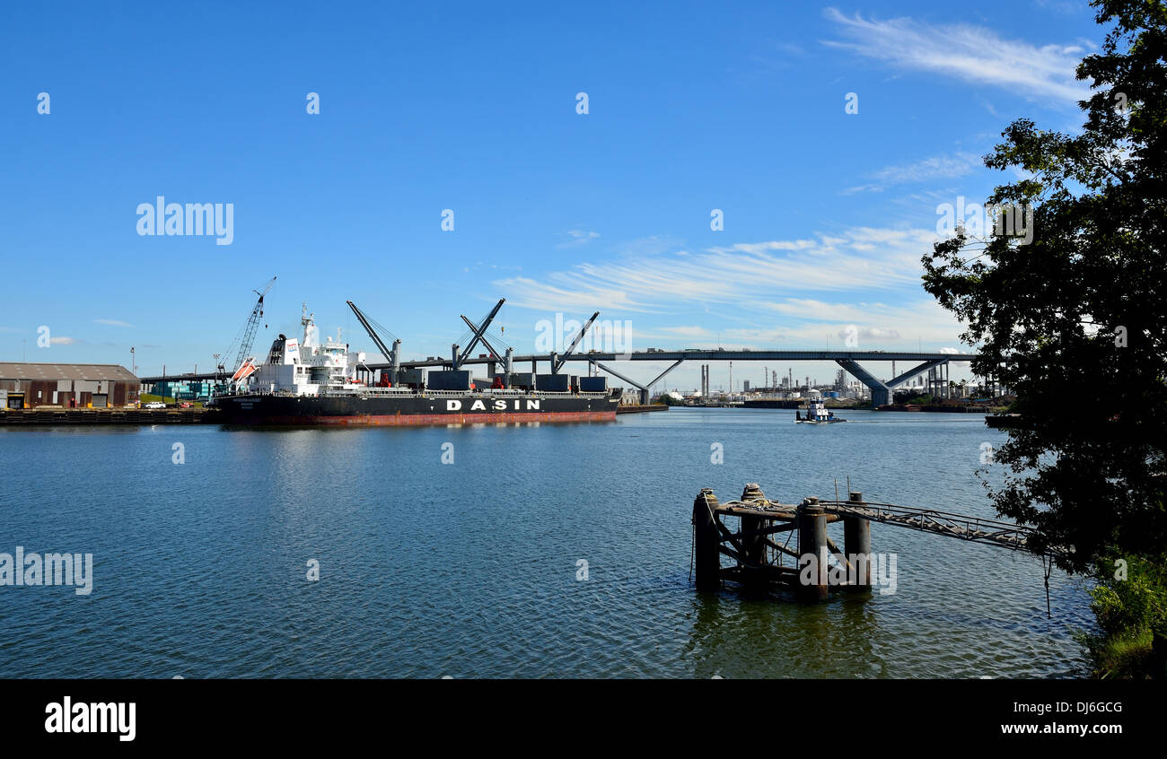 Cargo ship along the Houston Ship Channel. Houston, Texas, USA. Stock Photo