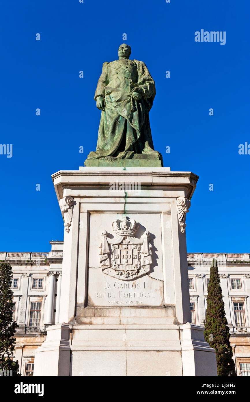Statue of the king Dom Carlos I and the Ajuda National Palace in