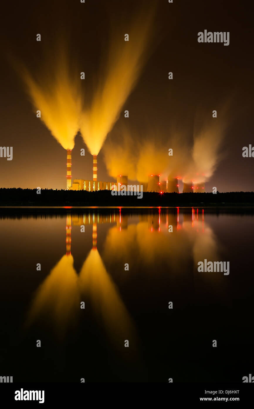coal power station and night - Belchatow Poland. Stock Photo