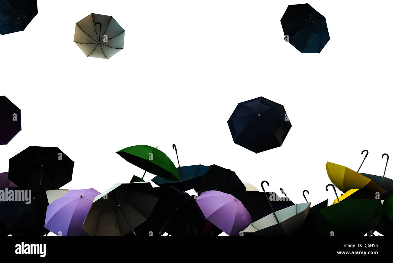 open umbrellas isolated on white background Stock Photo - Alamy