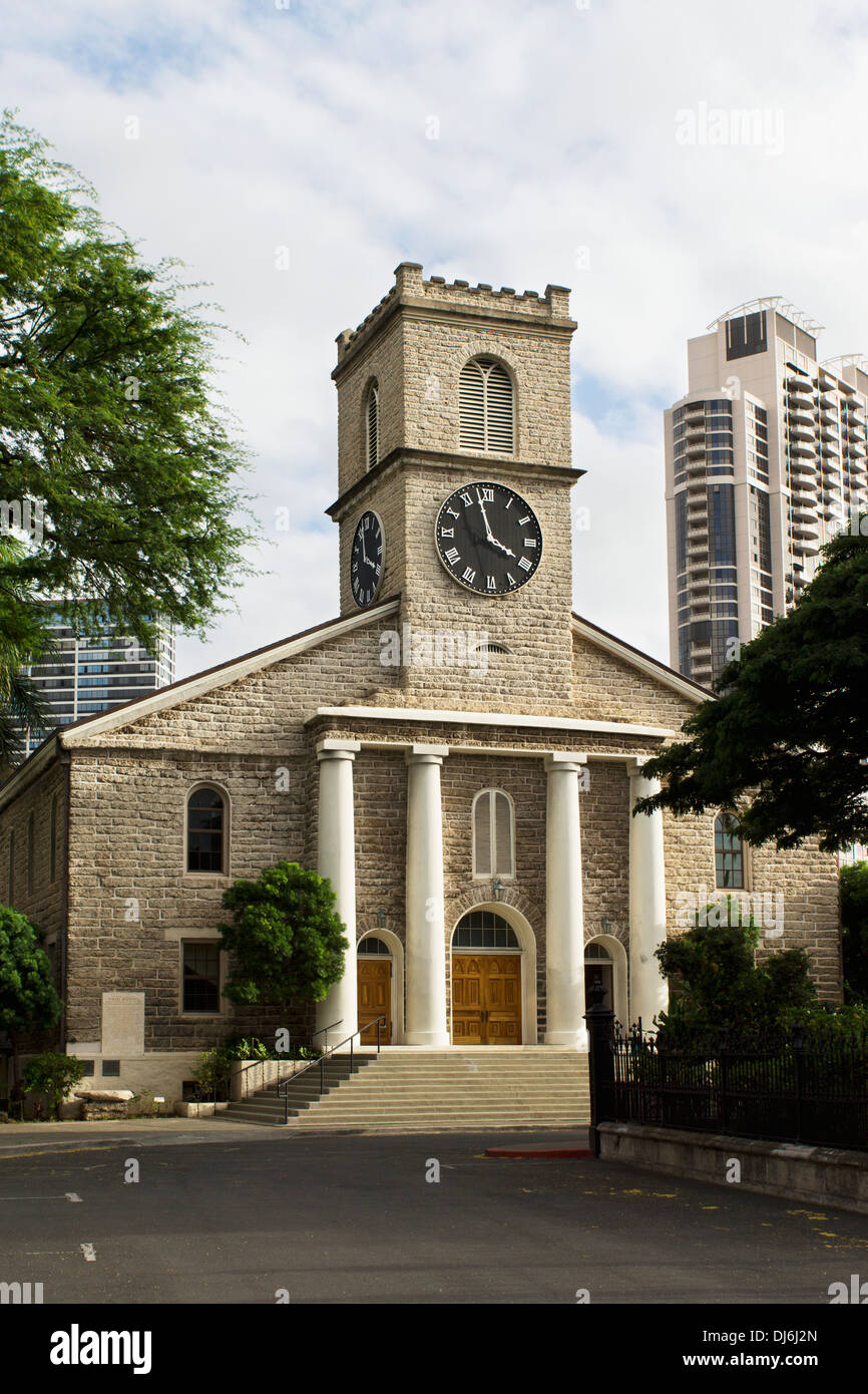 Kawaiahao Church In Historic Downtown Honolulu; Honolulu, Oahu, Hawaii, United States Of America Stock Photo