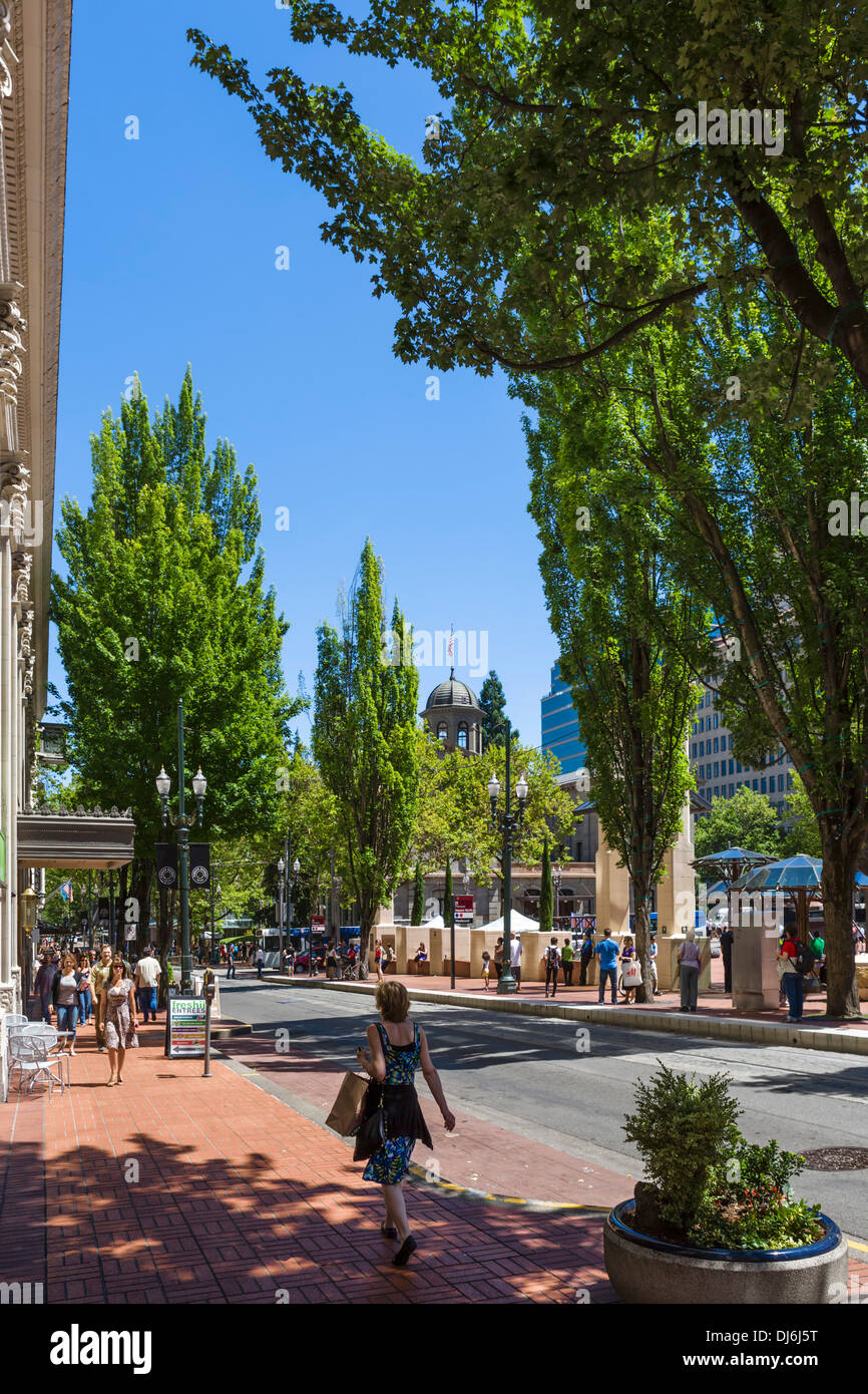 Southwest Morrison Street at Pioneer Square in downtown Portland, Oregon, USA Stock Photo