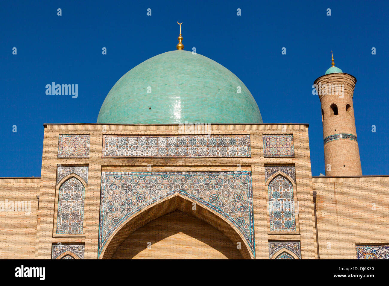 A dome and minaret, Hazrati Imom Mosque, Hazrati Imom Complex, Hazrati Imom Square, Tashkent, Uzbekistan Stock Photo