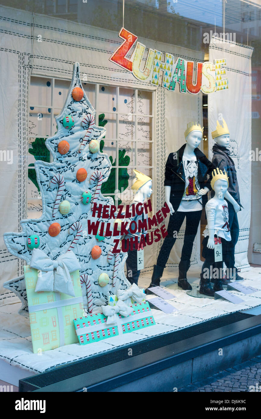 Showcase trading house H & M. Christmas theme. Berlin Stock Photo