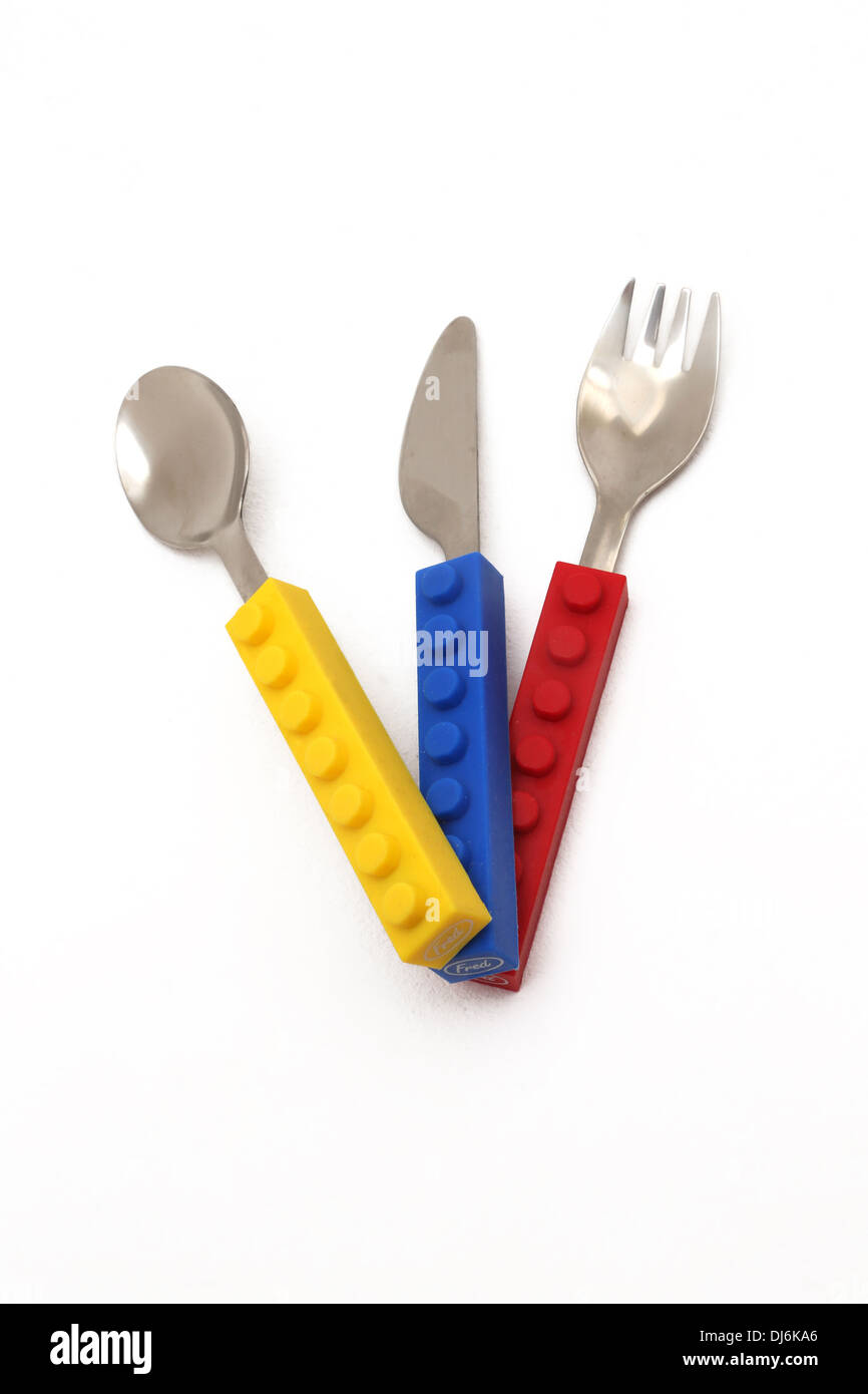 Kids' Spoon Fork Knife Interlocking Brick Utensil Set for Children