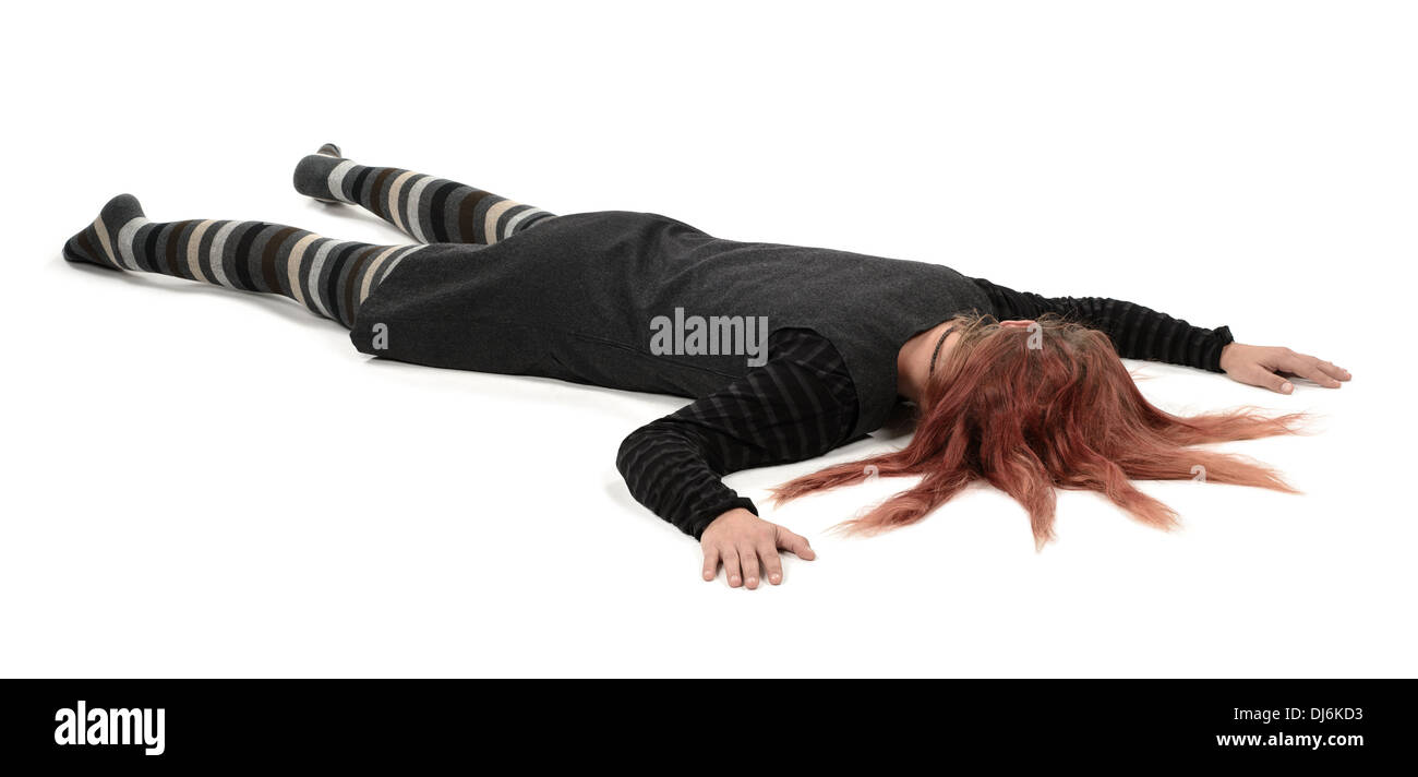 Woman lying on floor Stock Photo