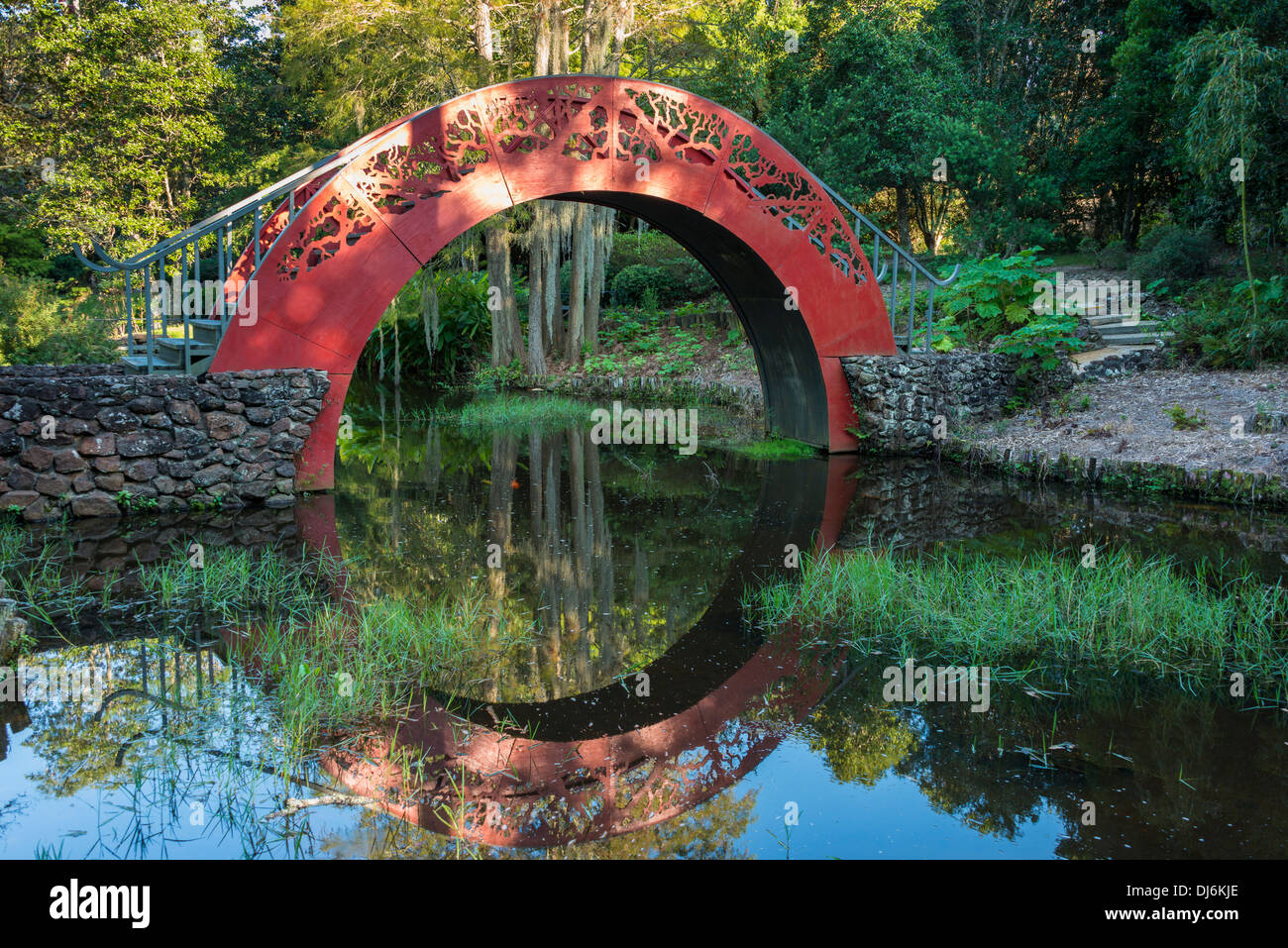 Moon Bridge, Asian American Garden area, Bellingrath Gardens, Theodore, Alabama. Stock Photo