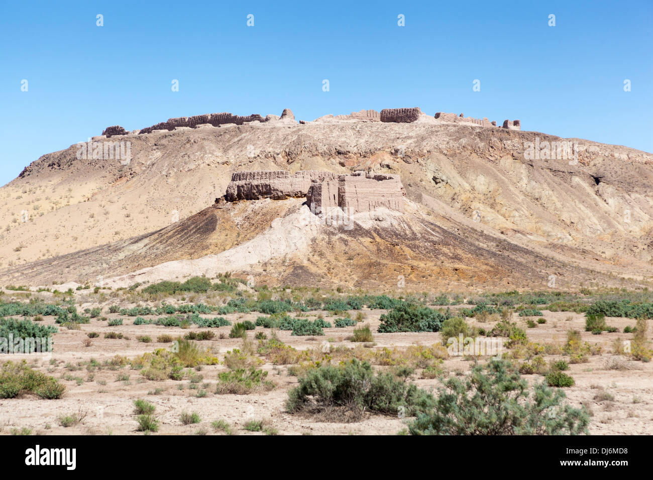 Ayaz Kala Fortress 1 above and Ayaz Kala Fortress 2 below, Ayaz Kala, Khorezm, Uzbekistan Stock Photo