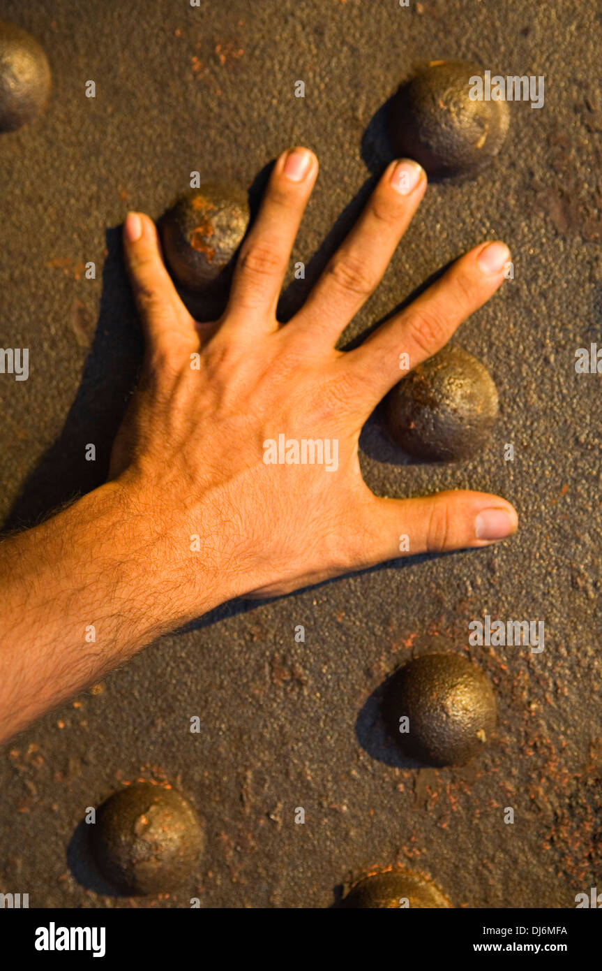 Hand Showing the Size of Rivets on a Truss on the Big Four Bridge Stock Photo