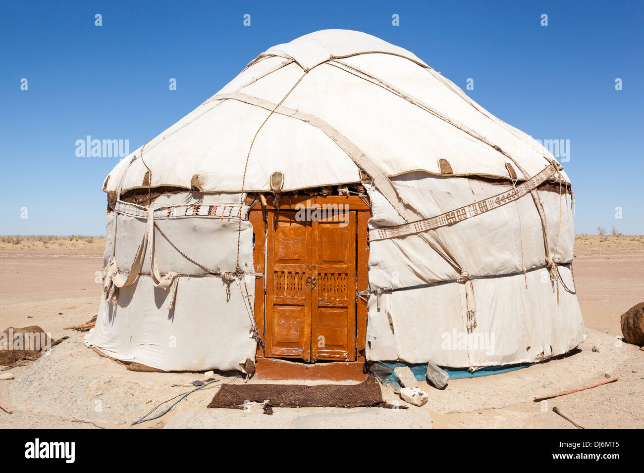 A yurt, Ayaz Kala Yurt Camp, Ayaz Kala, Khorezm, Uzbekistan Stock Photo
