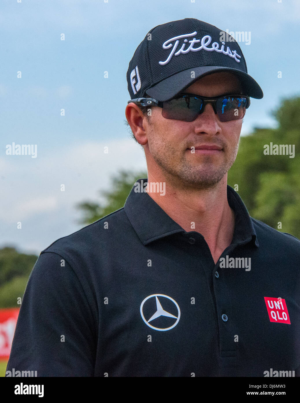 Adam Scott World champion Golfer portrait, profile and playing at Royal Melbourne golf club in the Handa World Cup Stock Photo