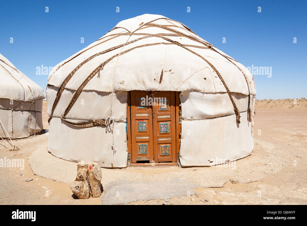 A yurt, Ayaz Kala Yurt Camp, Ayaz Kala, Khorezm, Uzbekistan Stock Photo