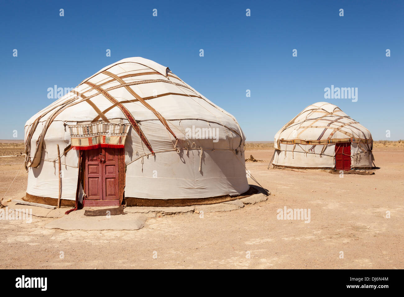 Yurts, Ayaz Kala Yurt Camp, Ayaz Kala, Khorezm, Uzbekistan Stock Photo