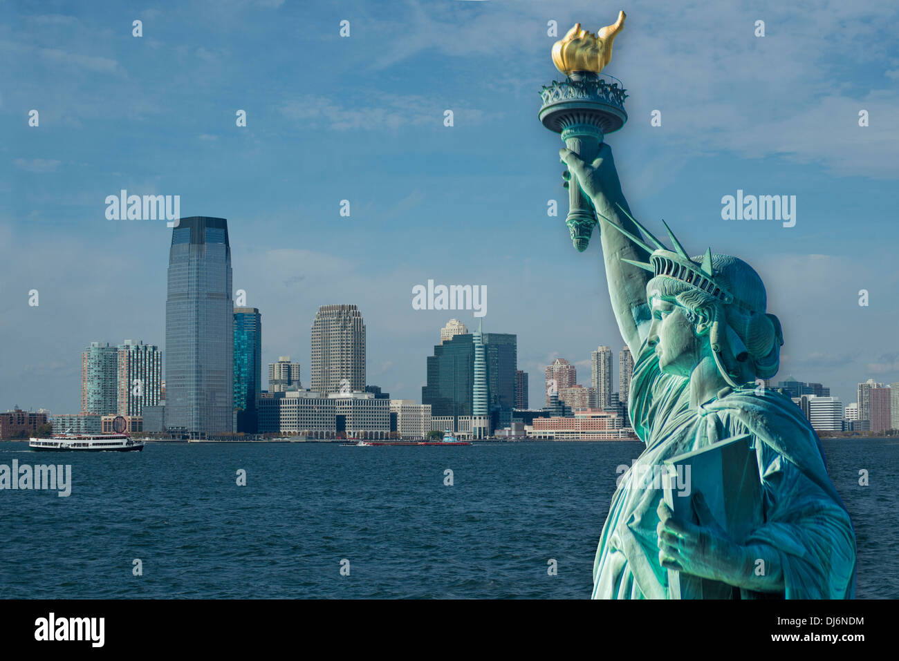 Statue of Liberty with New Jersey in background Stock Photo Alamy