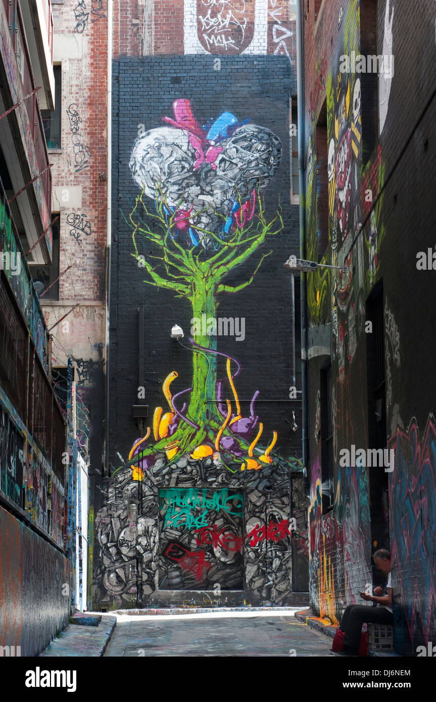 Street art behind Hosier Lane, Melbourne, November 2013 Stock Photo
