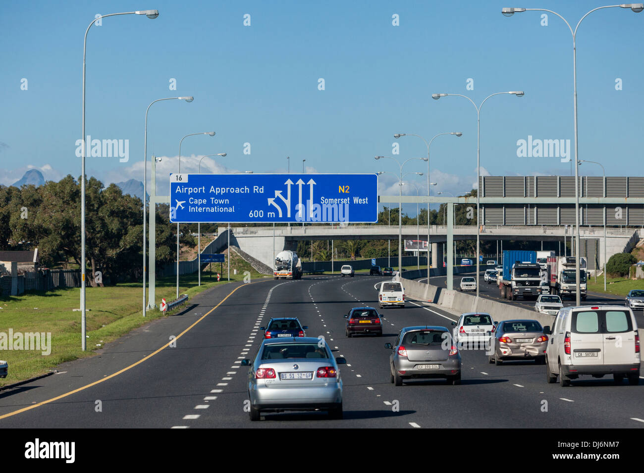 South Africa. Highway Signs in Cape Town Environs, Western Cape Province. Stock Photo