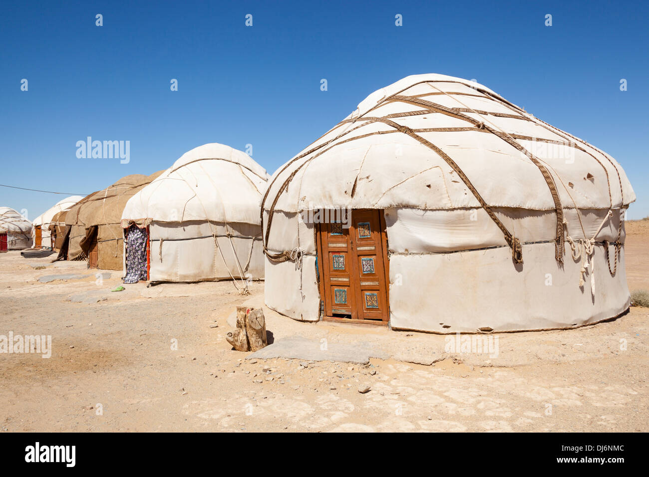 Yurts, Ayaz Kala Yurt Camp, Ayaz Kala, Khorezm, Uzbekistan Stock Photo