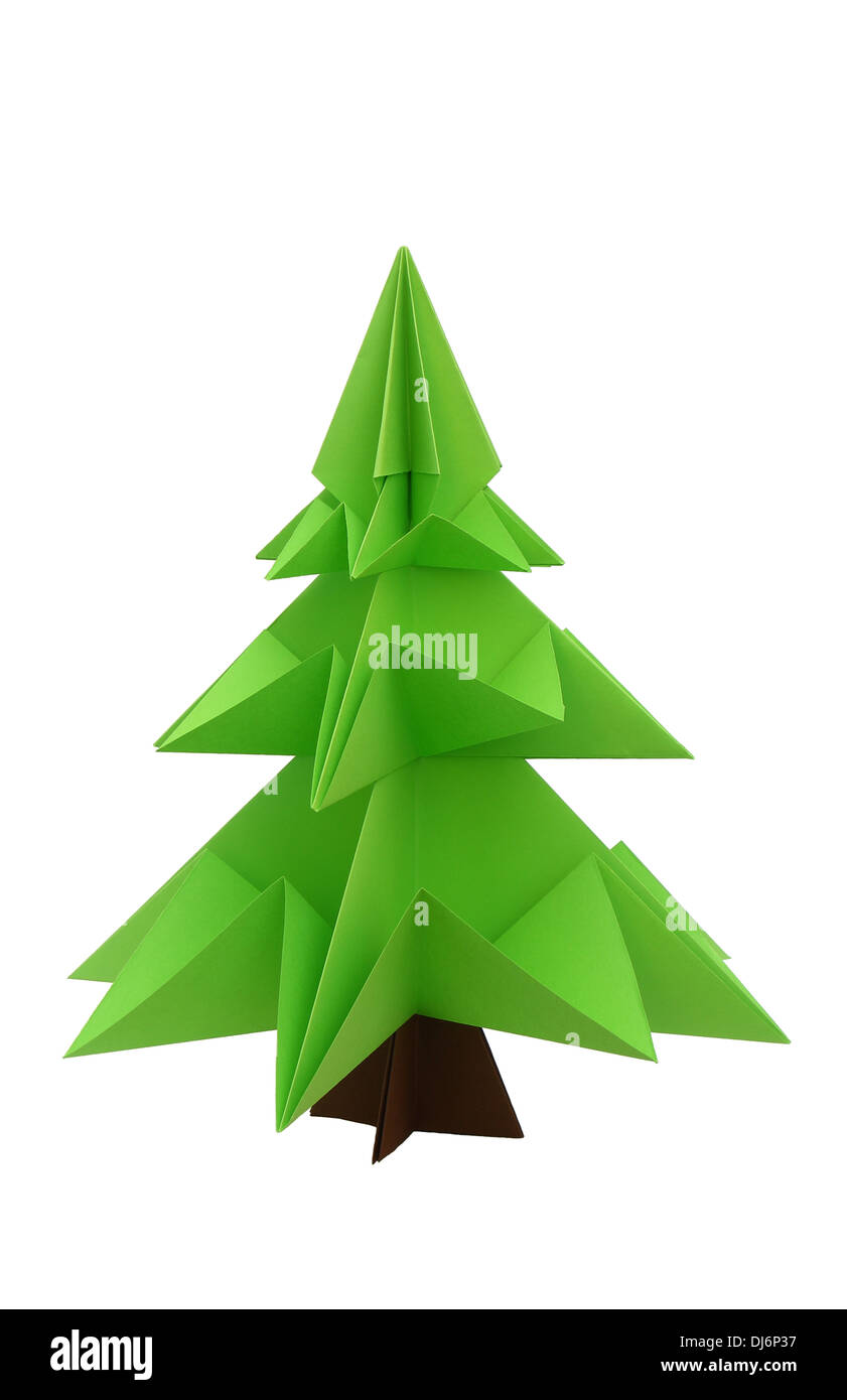 origami christmas tree on white background Stock Photo