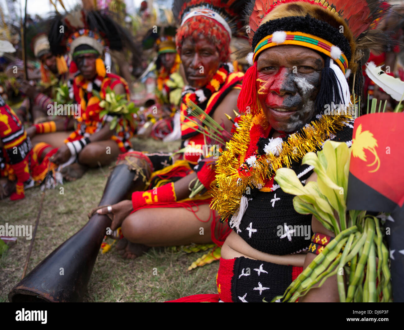 Group of tribal women at Goroka Show Cultural Festival,  Goroka, Eastern Highlands Province, Papua New Guinea Stock Photo