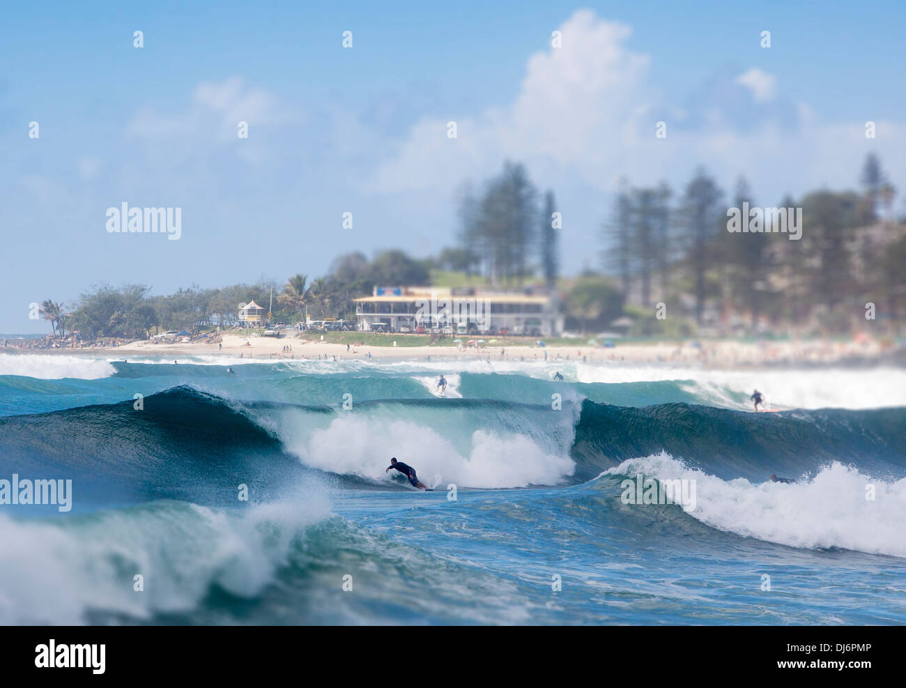 Surfers surfing the famous wave of Kirra, Gold Coast, Queensland, Australia Stock Photo