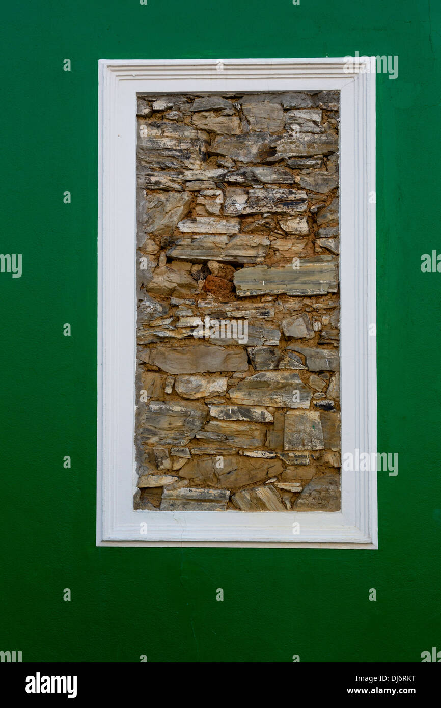 South Africa, Cape Town, Bo-kaap. Cut-away to reveal original stone construction of house wall. Stock Photo