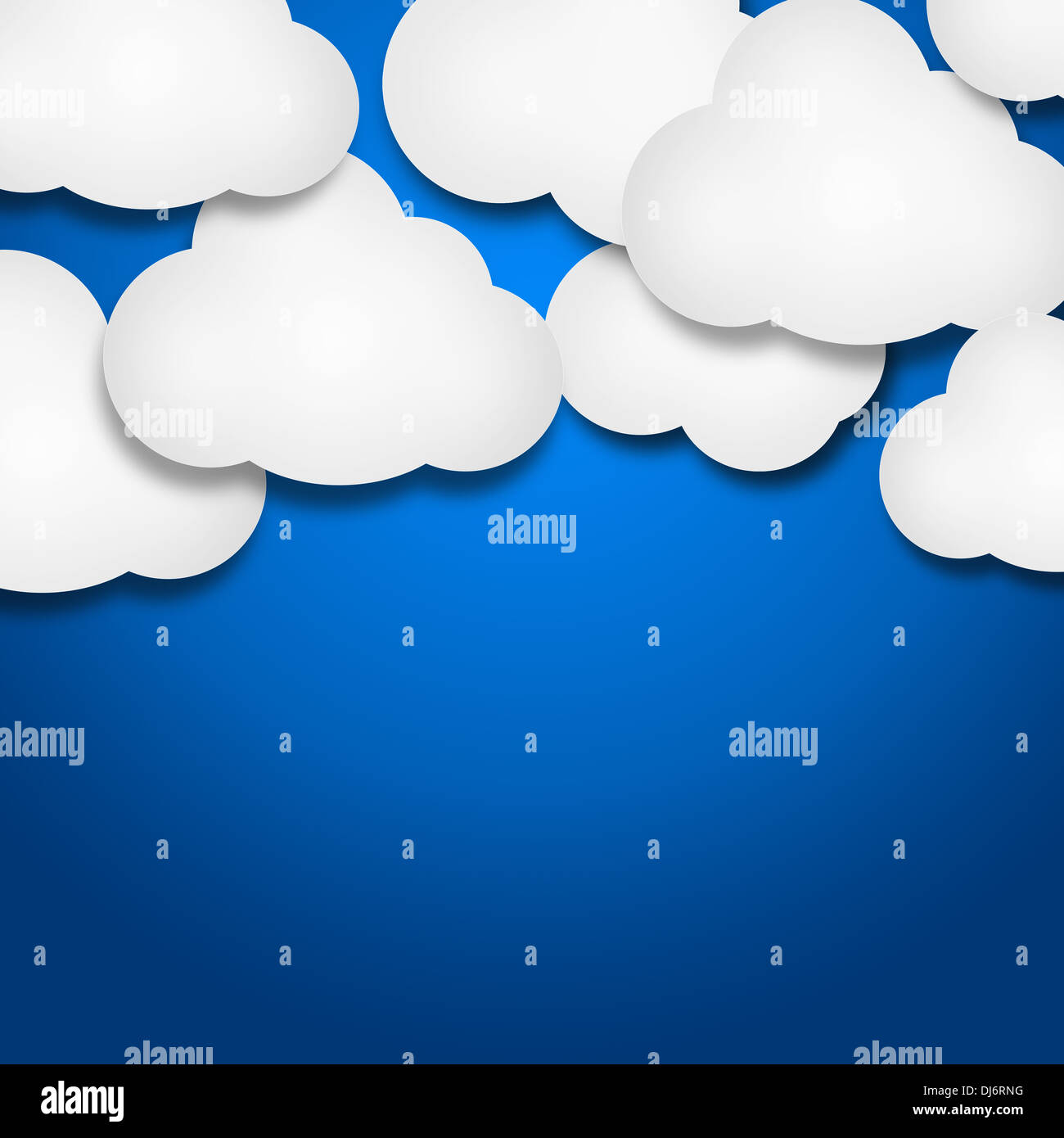 Illustration of white paper clouds over blue background Stock Photo - Alamy