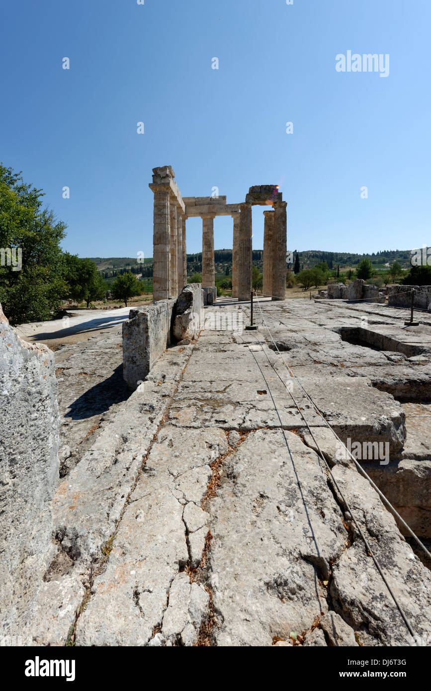 Cella of the Temple of Zeus in the centre of the Sanctuary of Zeus at Nemea Peloponnese Greece. Stock Photo
