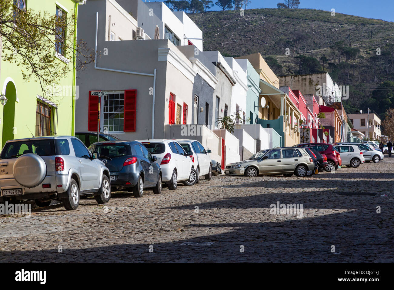 South Africa, Cape Town. Bo-kaap Street Scene, Steep Hill. Stock Photo