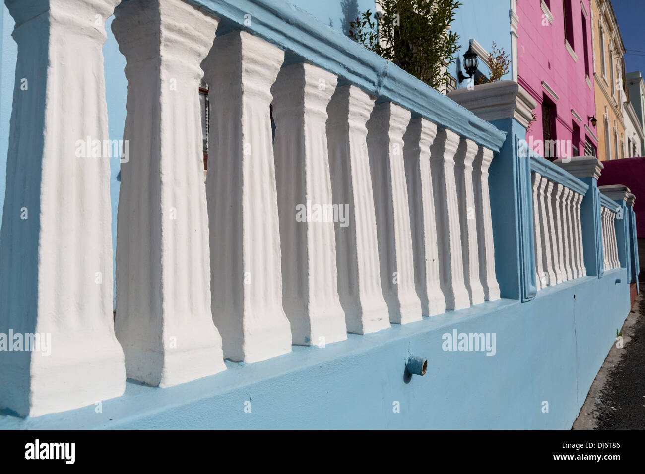 South Africa, Cape Town, Bo-kaap. Porch Railing. Stock Photo