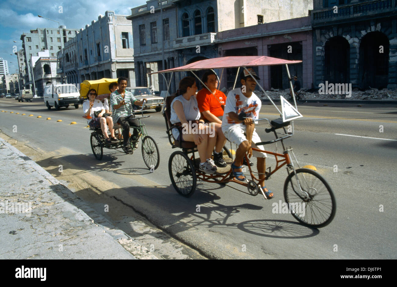 Old Havana Cuba Bike Taxi With Tourist On Malecon Stock Photo Alamy