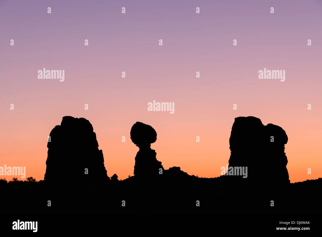 Dawn over Balanced Rock, Arches National Park, Utah, USA Stock Photo