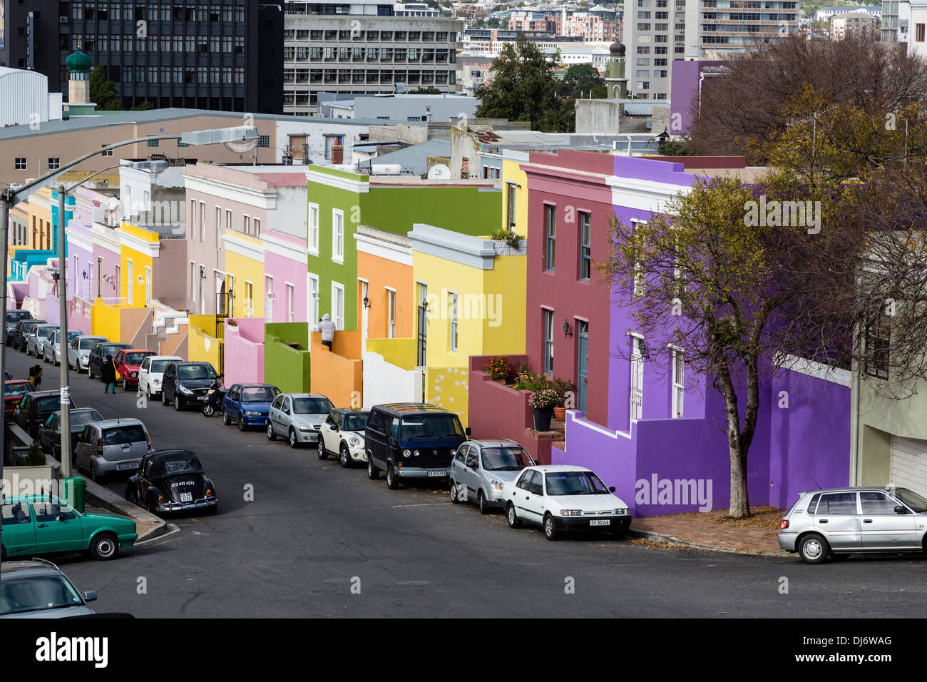 South Africa, Cape Town. Street Scene in Bo-kaap, Cape Town's Historic Muslim Neighborhood. Stock Photo