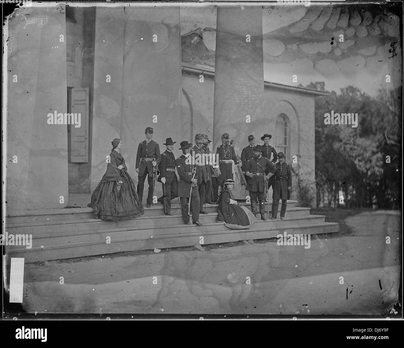 Gen. Samuel P. Heintzelman and staff of nine. Taken on the steps of Arlington House 963 Stock Photo