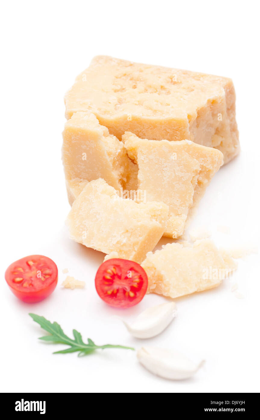 Parmesan cheese on white background. Stock Photo