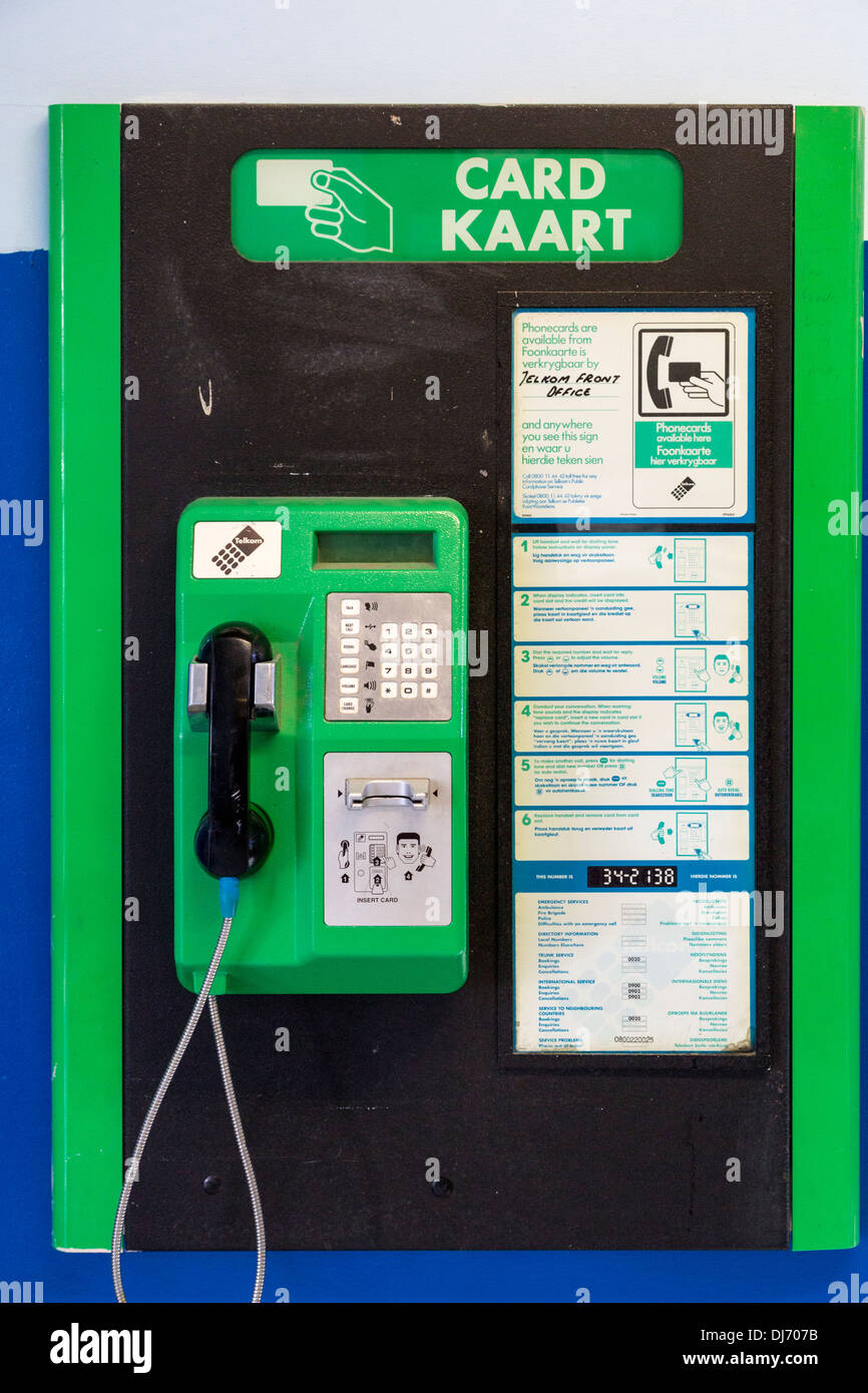 South Africa, Cape Town, Nyanga Township. Public Telephone using Pre-paid Phone Cards in 2013. Stock Photo