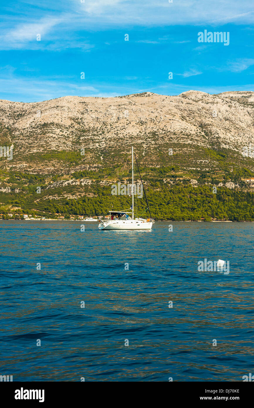 Yacht sailing in Peljeski Channel, Croatia Stock Photo