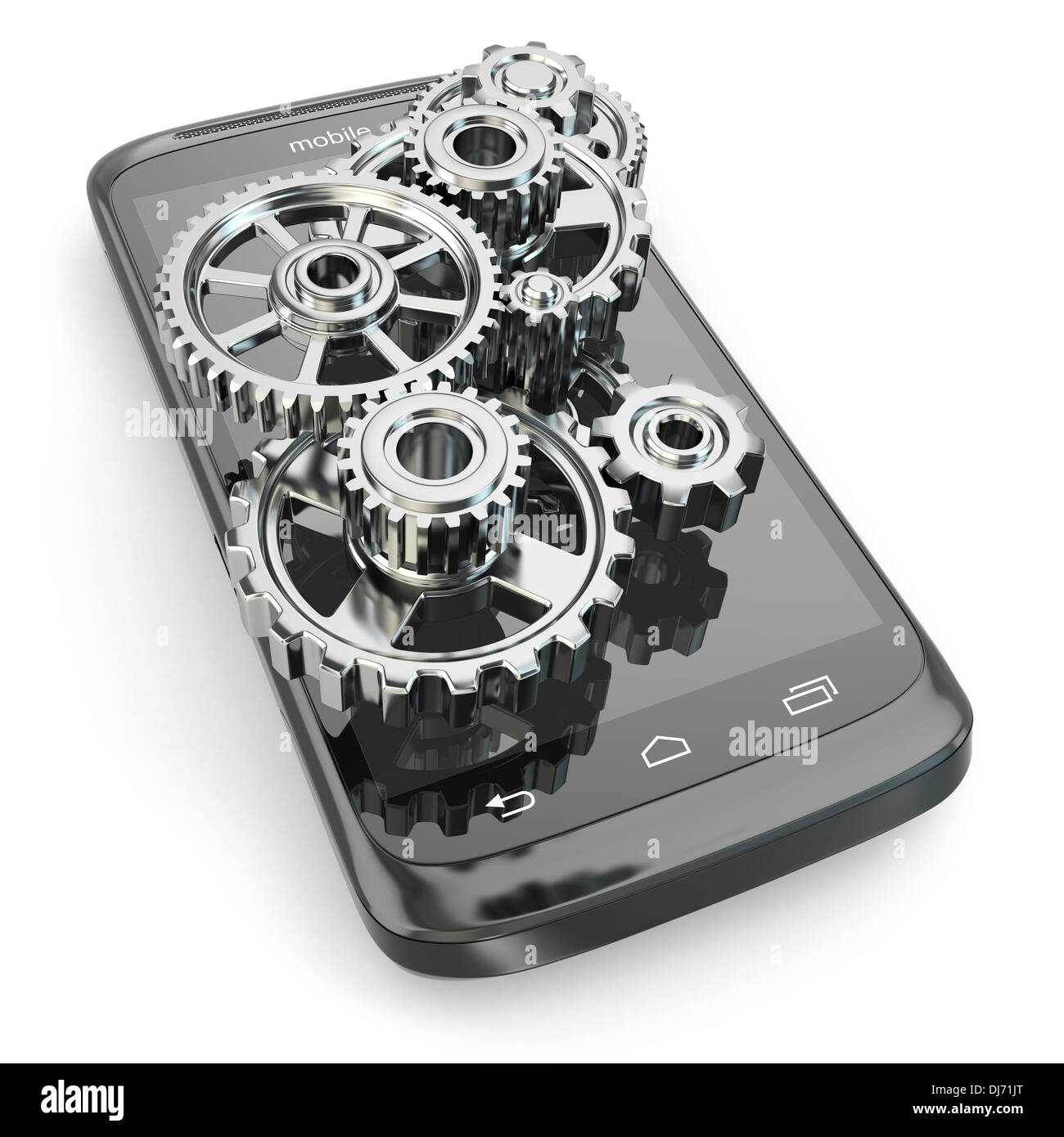 Settings of mobile phone. Gears on the screen. 3d Stock Photo - Alamy